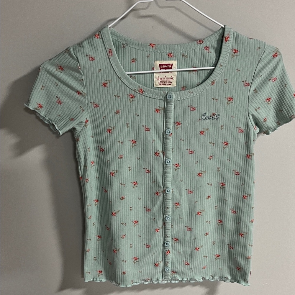 Levi's Girls  Floral Button-Up Shirt - Light Green